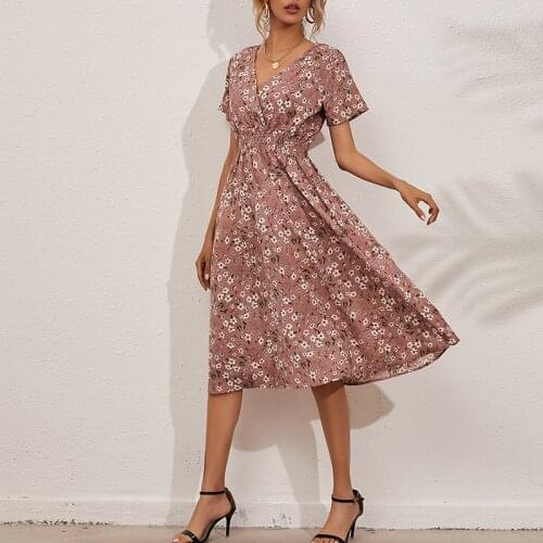 Foridol Pink Floral Long Dress Women Summer Midi Dress Fit and Flare Maxi Sundress 2021 Elegant Beach Vestidos De Mujer Outfit