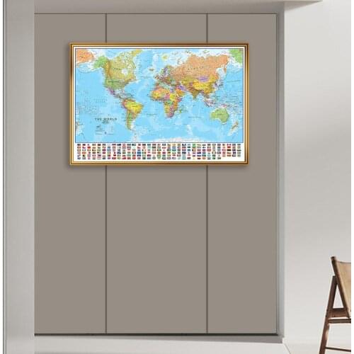 84*59cm The World Map with National Flags Modern Wall Poster Vinyl Canvas Paintings Classroom Home Decor School Supplies