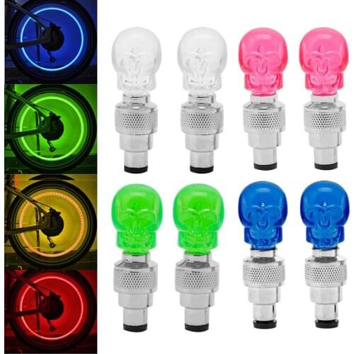 QILEJVS 2pcs New Skull Shape Valve Cap LED Light Wheel Tyre Lamp For Car Motorbike Bike