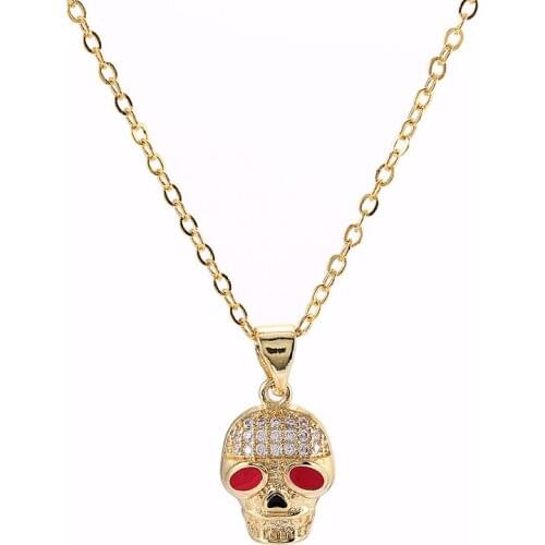 Copper Micro Pave Jewelry Punk Zircon Skull Necklace For Women Men Accessories Handmade Choker Chain Necklaces Vintage Kolye