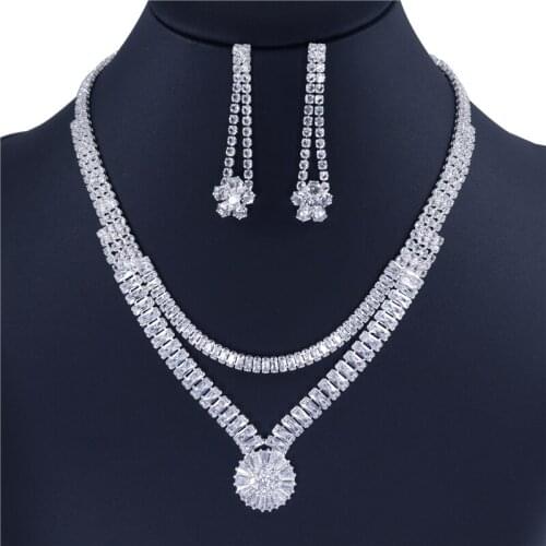 Exquisite Floret Sweet Romantic Zircon Earrings Necklace Set Wholesale And Retail Shining Crystal Fashion Womens Jewelry Gift