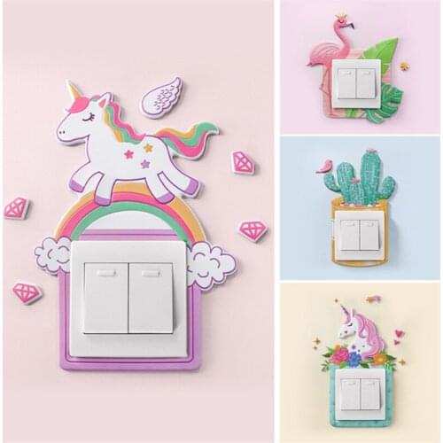Ins Wall Stickers Soft Glue Luminous Unicorn 3d Switch Stickers Socket Protective Cover DIY Cartoon Childrens Room Decoration