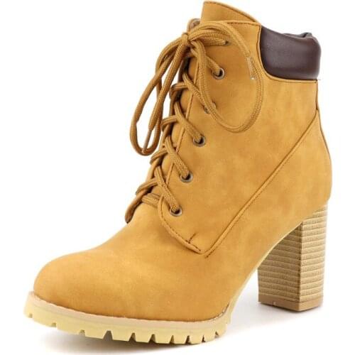 Autumn and winter new high-heeled boots lace up short boots womens boots and bare boots thick heeled Martin boots