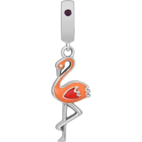 Fits Pandora Charms Bracelets Orange Flamingo Beads 100% 925 Sterling-Silver-Jewelry DIY Making