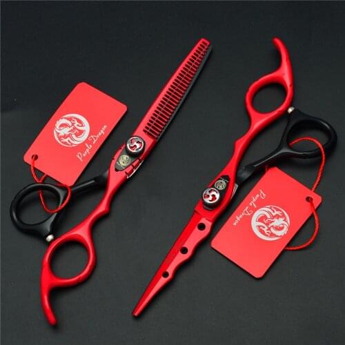 2Pcs 6'' JP 440C Red Professional Human Hair Scissors Hairdressing Cutting Shears + Thinning Scissors Hair Styling Tools Z1019