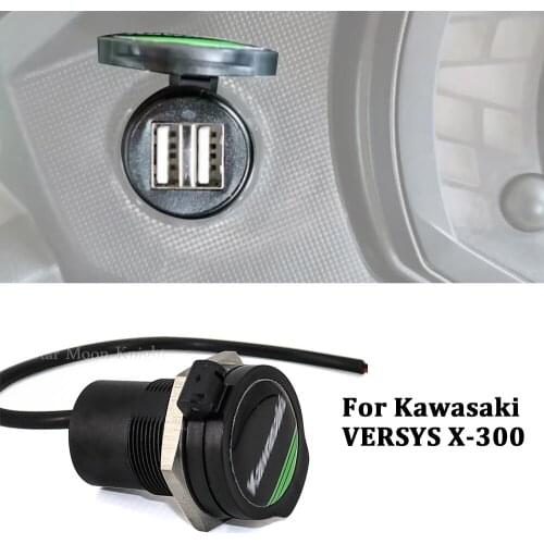 Socket Splitter 2 USB Charger Cover Car Charger with Led Light Power Adapter Motorcycle Socket Mount For Kawasaki VERSYS X-300