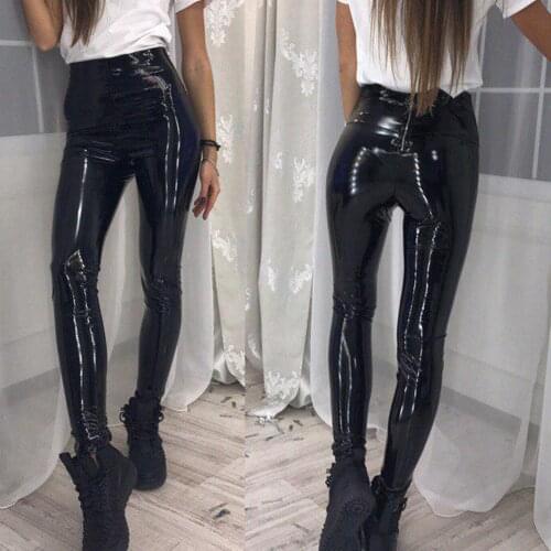 Chic Women Faux Leather Solid Color High Waist Pants Trousers Slim Fits Leggings hot sales