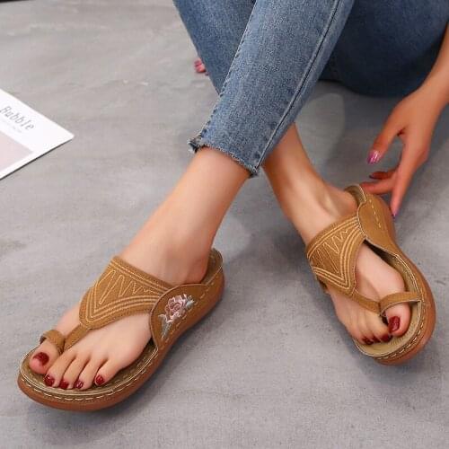 Summer Slippers Women Shoes 2021 New Sandals Fashion Shoes High Heels Design Flip Flops Wedge Print Women Slippers Roman Shoes