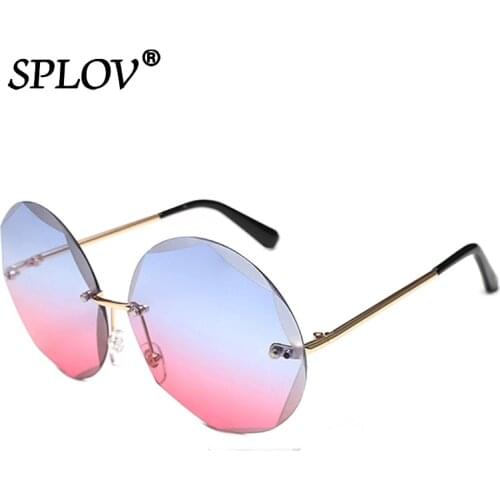 Round Rimless Sunglasses Women Men Vintage Oversized Gradient Sun Glasses Ladies Luxury Shades Female Stylish Eyewear Oculos