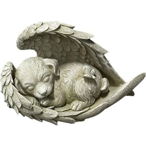 Dog Cat Pet Memorial Statue Sculpture Garden Marker Outdoor Resin With Wings Home Decoration Puppy Sleeping Angel Gift