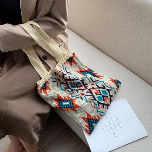 Wool Woven Candy Handbags for Women Knitting Casual Korean Ladies Tote Plaid Big Shopping Female Shoulder Bag Large Capacity New