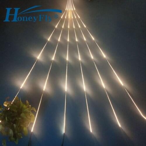HoneyFly 3m*6 LED Waterfall Curtain String Light Dynamic Meteor Shower Rain Effect Fairy Icicle Lamp Christmas with Adapter