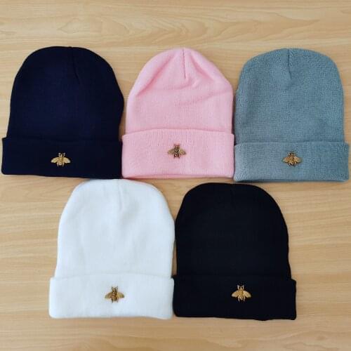Bee Knitted Hats Wholesale New Knitting Beanie Hat Woolen Winter Autumn Warm Cotton Unisex Men Women Couple Adult Casual Cap