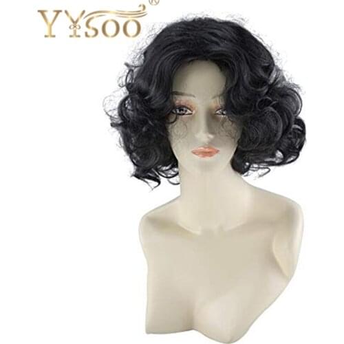 YYsoo Short Synthetic Cosplay Wig Womens and Kids Short Bob Wave Black Halloween Costume Wig Anime Party Wig with Free Wig Cap