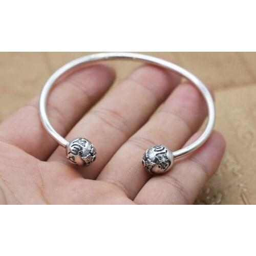 Solid 925 sterling Silver Vajra gift women cuff bracelet bangle jewelry A5056