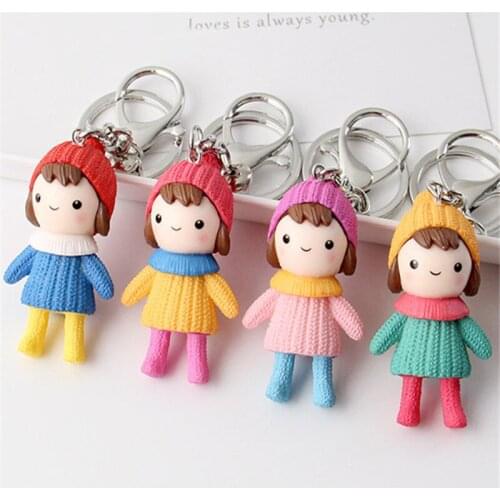 10pcs New high quality Cartoon 4 styles Boy and Girl Keychain Alloy Resin PVC Key Ring Holder Bag Pendant Toys Promotion Gift