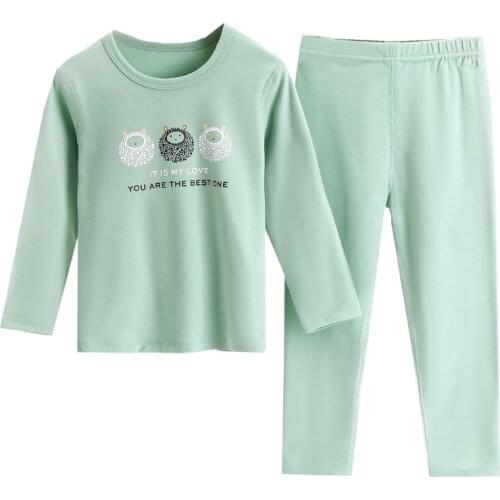 Warm Kids Pajamas Sets Cotton Boys Sleepwear Suit Winter Fleece Lining Girls Pajamas Long Sleeve Pijamas Tops+Pants 2pcs