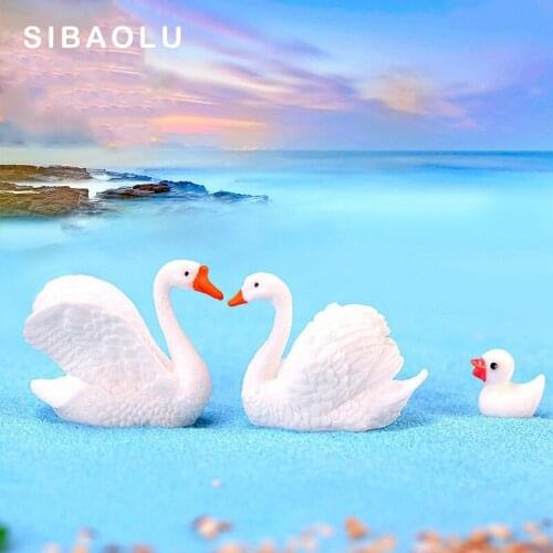 2pcs White Swan Animal Model figurine Lovely home miniature fairy garden decoration DIY accessories Statue Resin Craft Figure