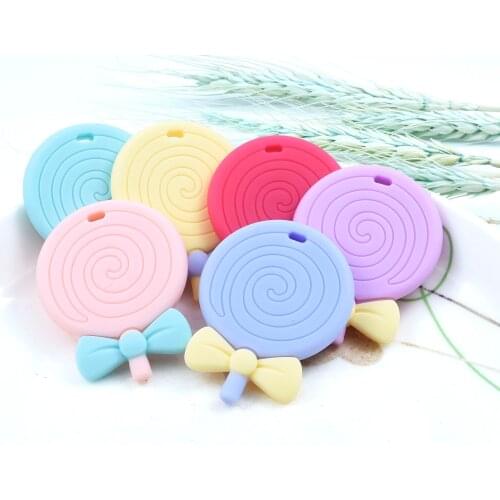4 PCS Candy Lollipops Silicone Food Grade Baby Teether Pendant BPA Free Baby Teething Beads Necklace Charm Nursing Lollipop