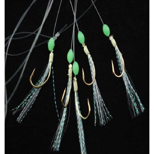 5pcs/pack Carbon Steel Fishing String Hooks Luminous Bead Nylon Line Anti-winding Fishhooks Bass Carp Fishing Hook Rigs 15# 17