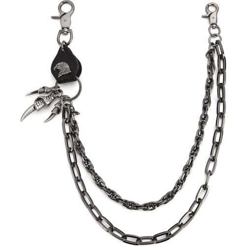 Black Visual Heavy Gothic Pants Trousers Jean Wallet Ghost Rock Punk Hip-pop Metal Keychain Pants Chain Fashion Men Jewelry DR89