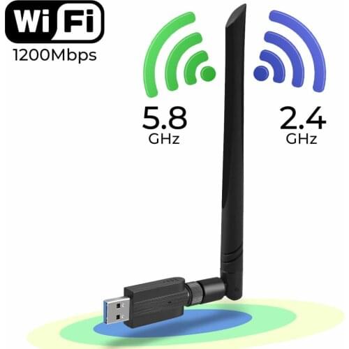 Dual Band 2.4G/5G 802.11AC USB 3.0 WiFi Adapter 1200Mbps Wireless Network Card WiFi Dongle With 5dBi Antenna For Desktop Laptop
