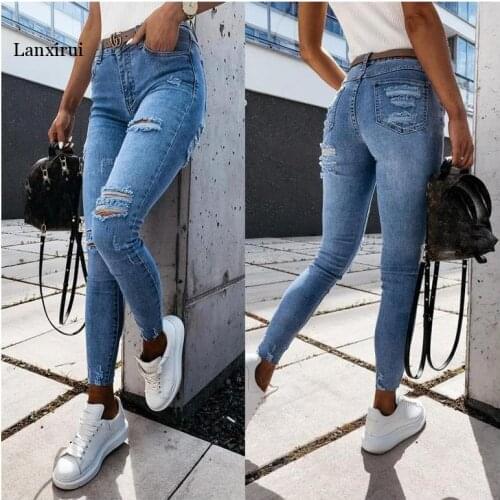Light Blue Hole Waist Loose Jeans Women Straight Washed Wild Jeans Women Long Length Pants New Fashion Slim