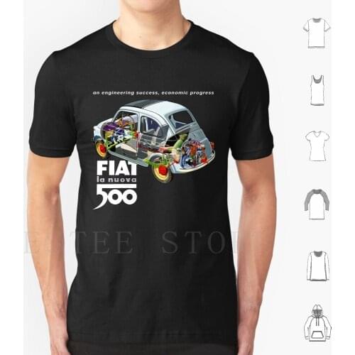 Fiat 500 T Shirt Cotton Men Diy Print Fiat 126 500 Nuevo Mini 2Cv Dauphine Microcar Minicar Small Car Cars Runabout Italy