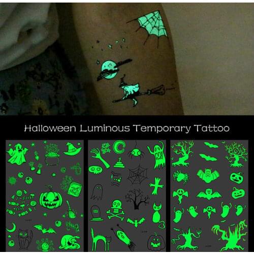 Halloween Decor Luminous Temporary Tattoo Stickers Waterproof Face Body Tattoos Sticker Personality Party Masquerade Fake Tattoo