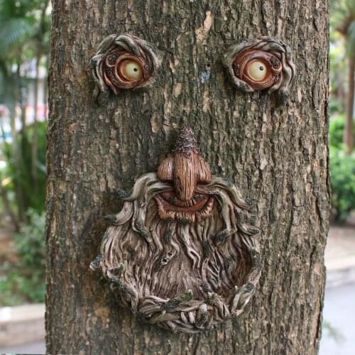 Glow in The Dark Tree Face Garden Yard Peeker Ghost Face Sculpture Statues Figurine Trees Hugger Artwork Ornaments Décor