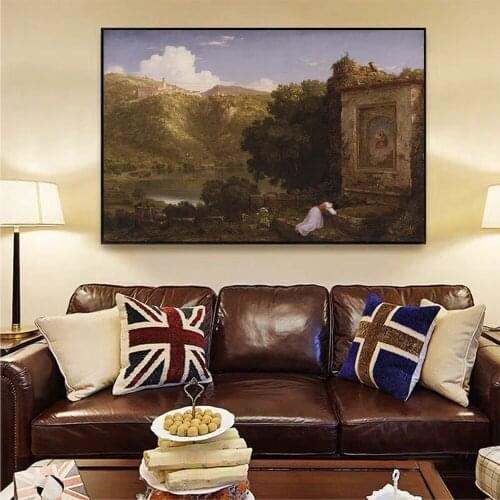 Citon Canvas Art Oil painting Thomas Cole《The Thought》Artwork Poster Picture Modern Home Wall Decor Livingroom Home Decoration