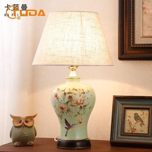 TUDA Free Shipping Modern Chinese Ceramic Table Lamp for Bedroom American and European Style Living Room Study Bedside Lamp E27
