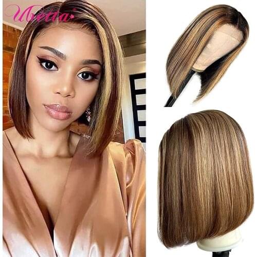Bob Highlight Wig Short 13x6 Lace Bob Human Hair Wigs Straight Lace Frontal Brazilian Remy Colored Ombre Virgin Hair Wig