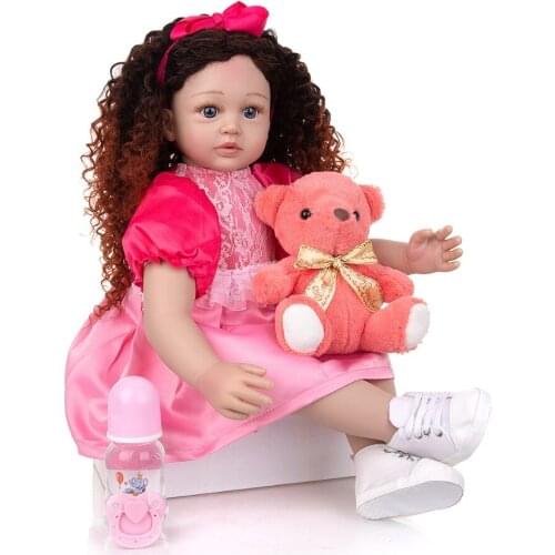 60cm Silicone Vinyl Reborn Baby Doll Lifelike toddler bebe Reborn Menina Density Curls Kids Playmate For Birthday Surprise