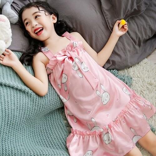 Summer Pajamas For Girls Baby Suspender Nightdress Lovely Princess Ice-Silk Cool Home Clothes