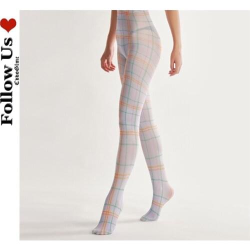 Lolita Kawaii Leggings Mesh Tights Women Fashion Plaid Printed Breathable Bottoming Stockings Socks Sexy Pantyhose Pants Female