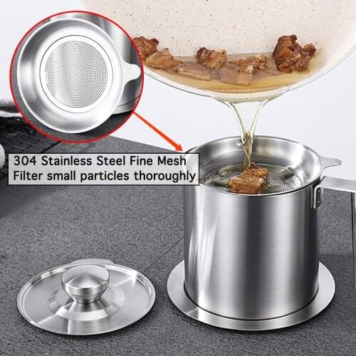 Stainless Steel Oil Strainer Pot Container Storage Can With Filter 1.2L Cooking Oil Storage Pot Keeper For Frying Kitchen Tools