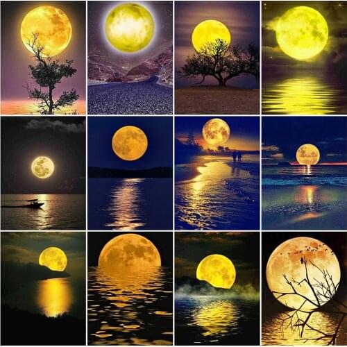 MomoArt Diamond Mosaic Scenic Cross Stitch Kits 5D Diamond Embroidery Moon Rhinestones Art Painting Seaside Needlework Wall Art