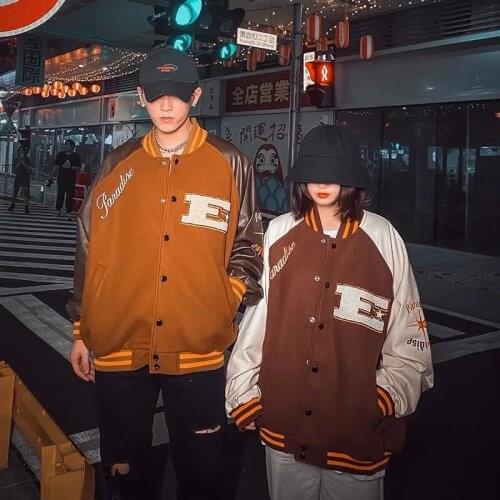 Man Women Splicing Baseball Uniform Autumn and Winter 2021 New American Jacket Retro Loose Parkas Coat Street Fashion Brand
