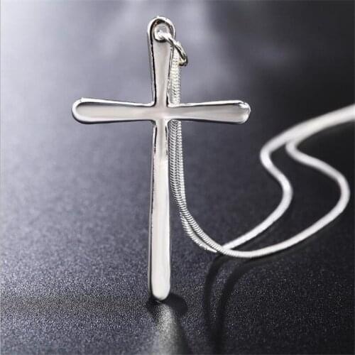 Men Trendy Silver 925 Cross Necklace For Women Jewelry Charm Lady Choker Chain Necklace Girl Clavicle Accessories Female Pendant