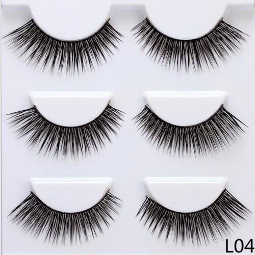 9mm-13mm Thick Winged Crisscross False Eyelashes 3 Pairs Fake Lashes Long Makeup Lashes Extension Eyelashes for Daily Makeup L04