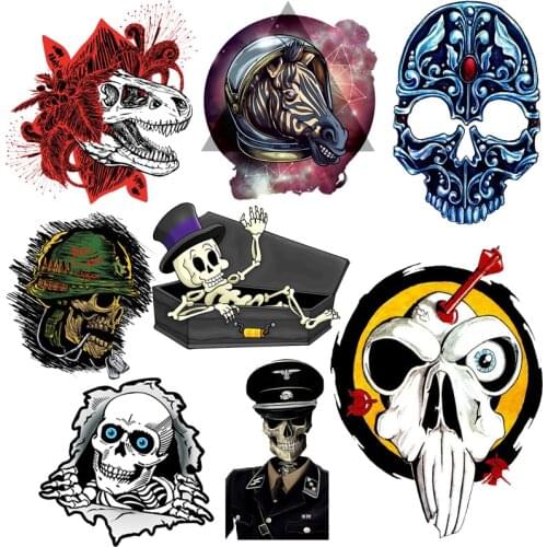 Punk Patch Iron on Transfer For Clothes Skull Patches For Clothing DIY Washable T-shirt Appliques Heat Transfer Vinyl Stickers