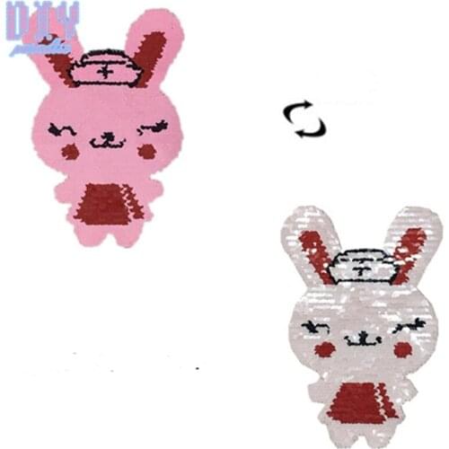 Rabbit Reverse Sequins Sew On Patches for clothes kids Girl Clothing Reversible Change Color Cartoon Patch Applique