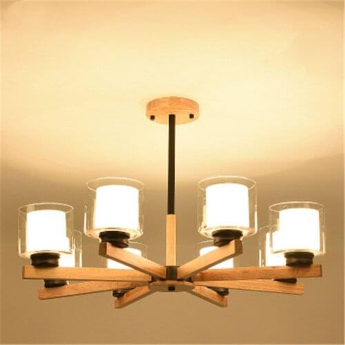 New Nordic Style Creative Personality Solid Wood Pendant Lights Hotel Bar Modern Glass Livingroom Bedroom Study Light Fixtures