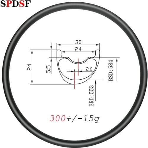 27.5er 300g SUPER LIGHT 30mm wide Asymmetric MTB XC carbon rim 650B disc clincher tubeless 24mm deep 24H 28H 32H UD matte glossy