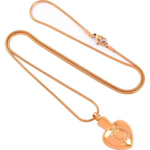 IJD9405 Stainless Steel Cremation Gold Heart Keepsake Ashes Urn Memorial Pendant Necklace for Men with Chain Jewelry