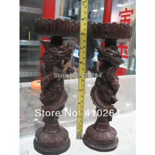 Gang a pair bronze statue Chinese Dragon candle candlestick (C0324)