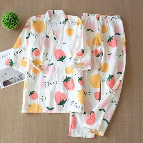 Pajamas Set Women Kimono Pure Cotton Gauze Half-sleeved Sleepwear Ladies Spring/autumn Homewear Loose Comfy Two-piece Set Summer