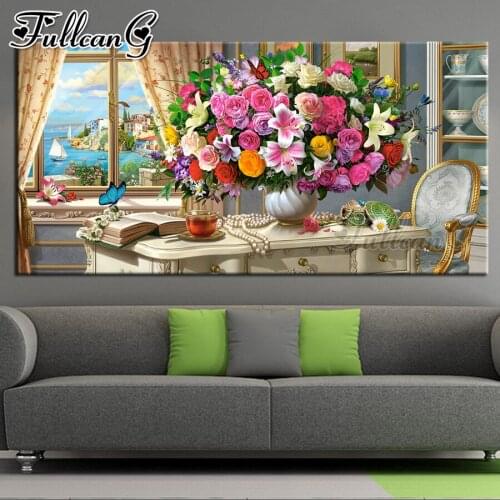 FULLCANG full square/round drill large diy diamond painting still life flowers 5d mosaic embroidery sale windows & desk FC1253