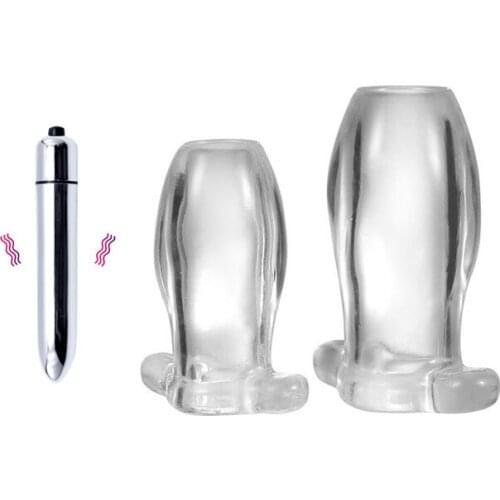 Transparent Hollow Anal Plug Bullet Vibrator Speculum With Enema Tube Anus Cleaner Anus Prostate Massager Dildo Adult Sex Toys
